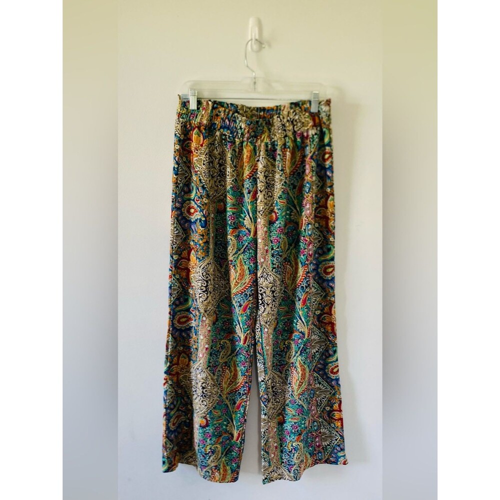 Women's Multicolor Paisley Elastic-Waist Wide-Leg Flowy Lightweight Pants